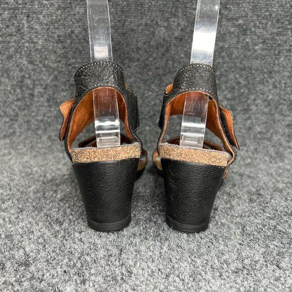 Taos Carousel Sandals Women's 6.5 Black Leather Comfort Wedge Hook Loop Strap - Picture 5 of 12